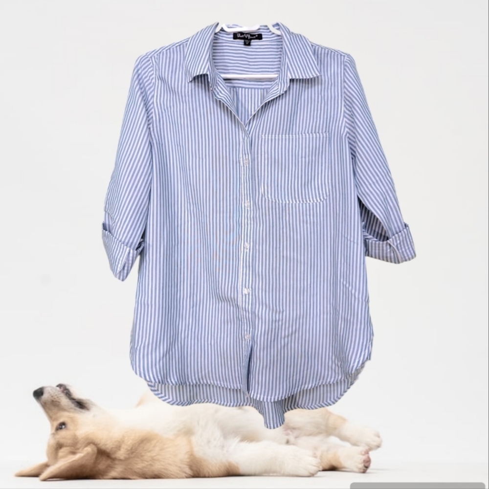 VELVET Heart Blue and white striped button up down roll up sleeves
